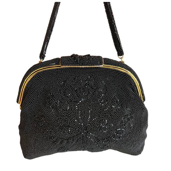 Vintage 60s Magid black beaded Evening Bag - Picture 1 of 10